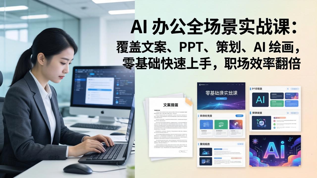 AI 办公全场景实战课：覆盖文案、PPT、策划、AI 绘画，零基础快速上手，职场效率翻倍网创项目-知识付费-在线课程-自媒体创业-网络副业-优利资源优利资源网