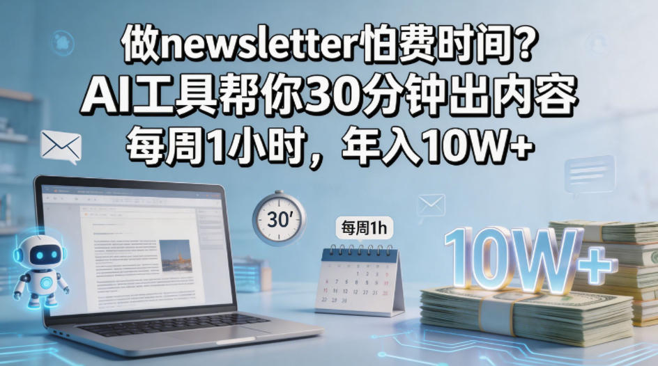 做newsletter怕费时间？AI工具帮你30分钟出内容，每周1小时，年入10W+！【原创双语字幕】网创项目-知识付费-在线课程-自媒体创业-网络副业-优利资源优利资源网