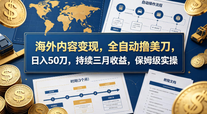 海外内容变现，全自动撸美刀，日入50刀，持续三月收益，保姆级实操【揭秘】网创项目-知识付费-在线课程-自媒体创业-网络副业-优利资源优利资源网