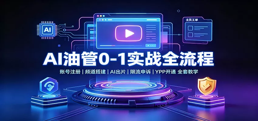 AI油管0-1实战：账号注册频道搭建，AI出片，限流申诉，YPP开通全套教学网创项目-知识付费-在线课程-自媒体创业-网络副业-优利资源优利资源网
