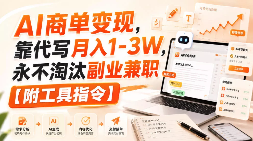 AI商单变现,靠代写月入1-3W,永不淘汰副业兼职【附工具指令】【揭秘】 AI商单变现,靠代写月入1-3W,永不淘汰副业兼职【附工具指令】【揭秘】