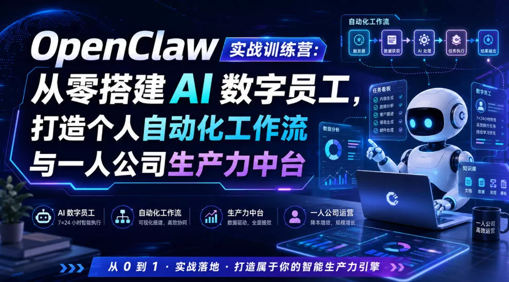 OpenClaw实战训练营：从零搭建AI数字员工，打造个人自动化工作流与一人公司生产力中台网创项目-知识付费-在线课程-自媒体创业-网络副业-优利资源优利资源网