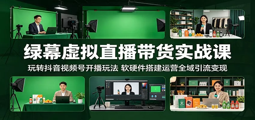 绿幕虚拟直播带货实战课：玩转抖音视频号开播玩法，软硬件搭建运营全域引流变现网创项目-知识付费-在线课程-自媒体创业-网络副业-优利资源优利资源网