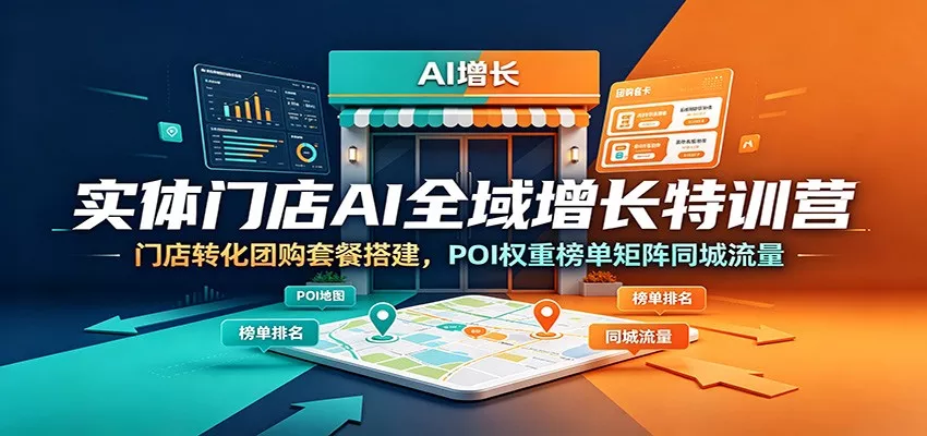 实体门店AI全域增长特训营：门店转化团购套餐搭建，POI权重榜单矩阵同城流量网创项目-知识付费-在线课程-自媒体创业-网络副业-优利资源优利资源网