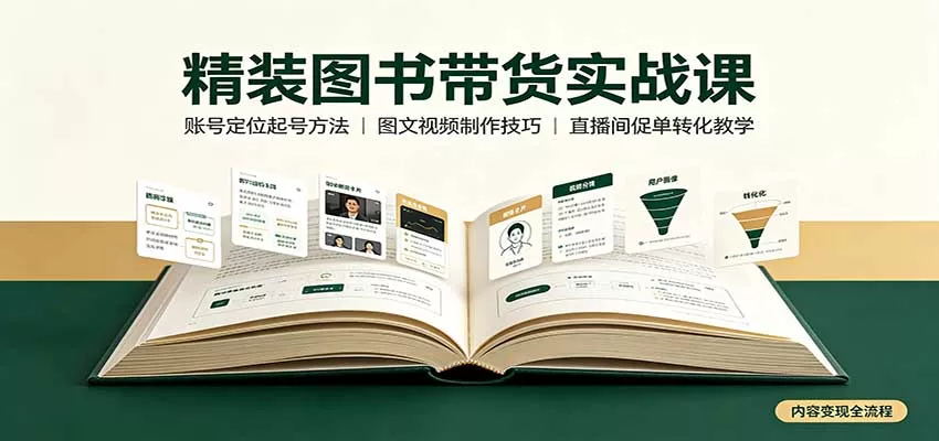 精装图书带货实战课：账号定位起号方法，图文视频制作，促单转化教学网创项目-知识付费-在线课程-自媒体创业-网络副业-优利资源优利资源网