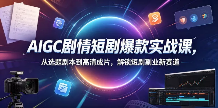 AIGC剧情短剧爆款实战课，从选题剧本到高清成片，解锁短剧副业新赛道(更新0906)网创项目-知识付费-在线课程-自媒体创业-网络副业-优利资源优利资源网
