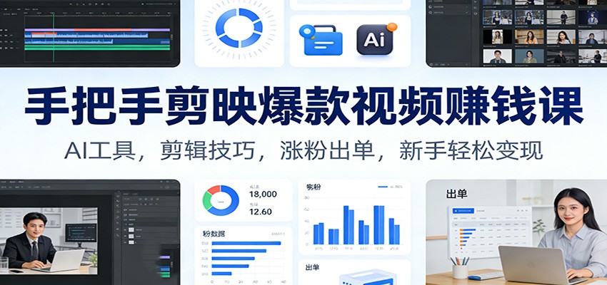 手把手剪映爆款视频赚钱课：AI工具，剪辑技巧，涨粉出单，新手轻松变现网创项目-知识付费-在线课程-自媒体创业-网络副业-优利资源优利资源网