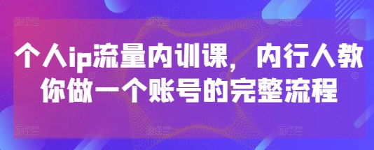 个人ip流量内训课，内行人教你做一个账号的完整流程网创项目-知识付费-在线课程-自媒体创业-网络副业-优利资源优利资源网