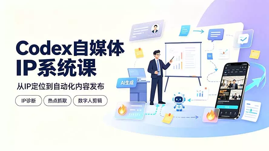 Codex自媒体IP系统课：IP诊断/热点抓取/IP蒸馏 Skill，爆款复刻数字人多平台自动发布教程网创项目-知识付费-在线课程-自媒体创业-网络副业-优利资源优利资源网