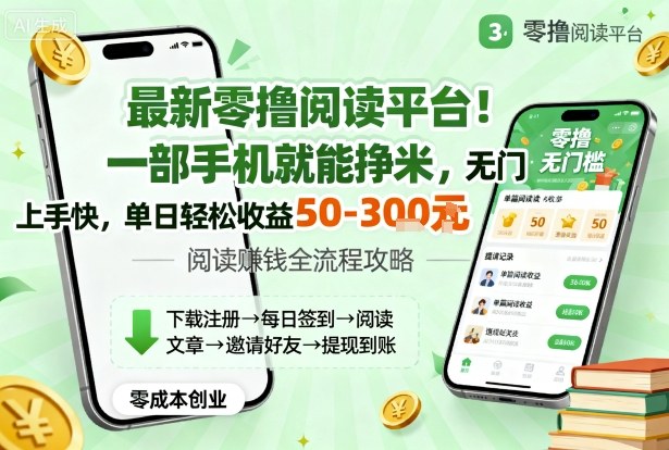 最新零撸阅读平台！一部手机就能挣米，无门槛上手快，单日轻松收益50-3张【揭秘】网创项目-知识付费-在线课程-自媒体创业-网络副业-优利资源优利资源网