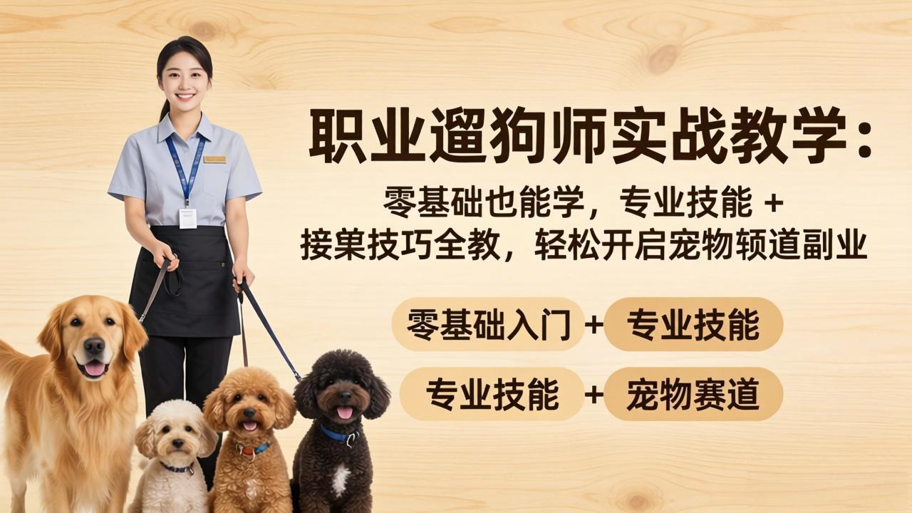 职业遛狗师实战教学：零基础也能学，专业技能 + 接单技巧全教，轻松开启宠物赛道副业网创项目-知识付费-在线课程-自媒体创业-网络副业-优利资源优利资源网