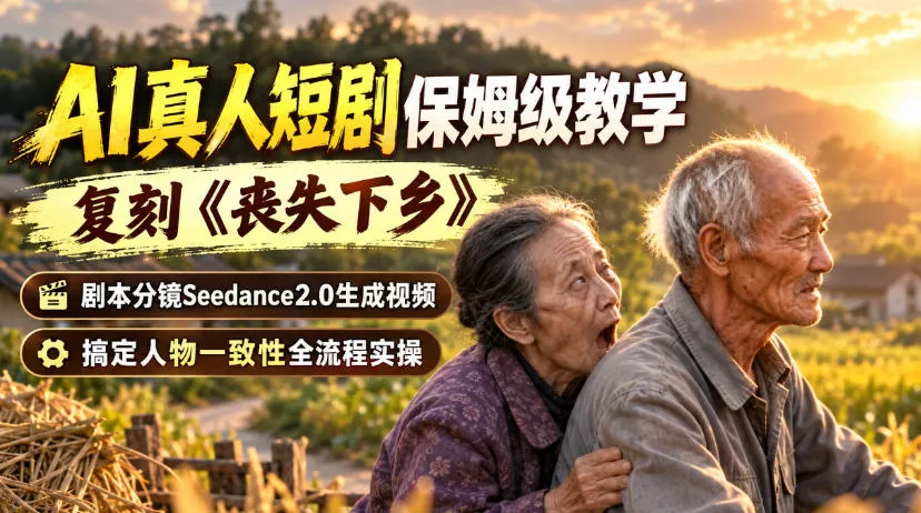 AI真人短剧保姆级教学，复刻《丧失下乡》，剧本分镜Seedance2.0生成视频，搞定人物一致性全流程实操网创项目-知识付费-在线课程-自媒体创业-网络副业-优利资源优利资源网