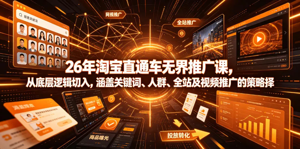 26年淘宝直通车无界推广课，从底层逻辑切入，涵盖关键词、人群、全站及视频推广的策略选择网创项目-知识付费-在线课程-自媒体创业-网络副业-优利资源优利资源网