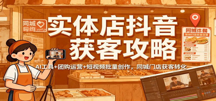 实体店抖音获客攻略：AI工具+团购运营+短视频批量创作，同城门店获客转化网创项目-知识付费-在线课程-自媒体创业-网络副业-优利资源优利资源网