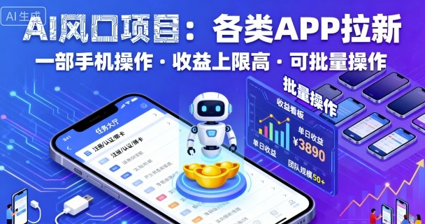 AI风口项目，各类APP拉新，一部手机就可以操作，收益上限高，可批量操作网创项目-知识付费-在线课程-自媒体创业-网络副业-优利资源优利资源网