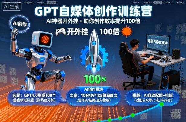 GPT自媒体创作训练营：AI神器开外挂，助你创作效率提升100倍网创项目-知识付费-在线课程-自媒体创业-网络副业-优利资源优利资源网