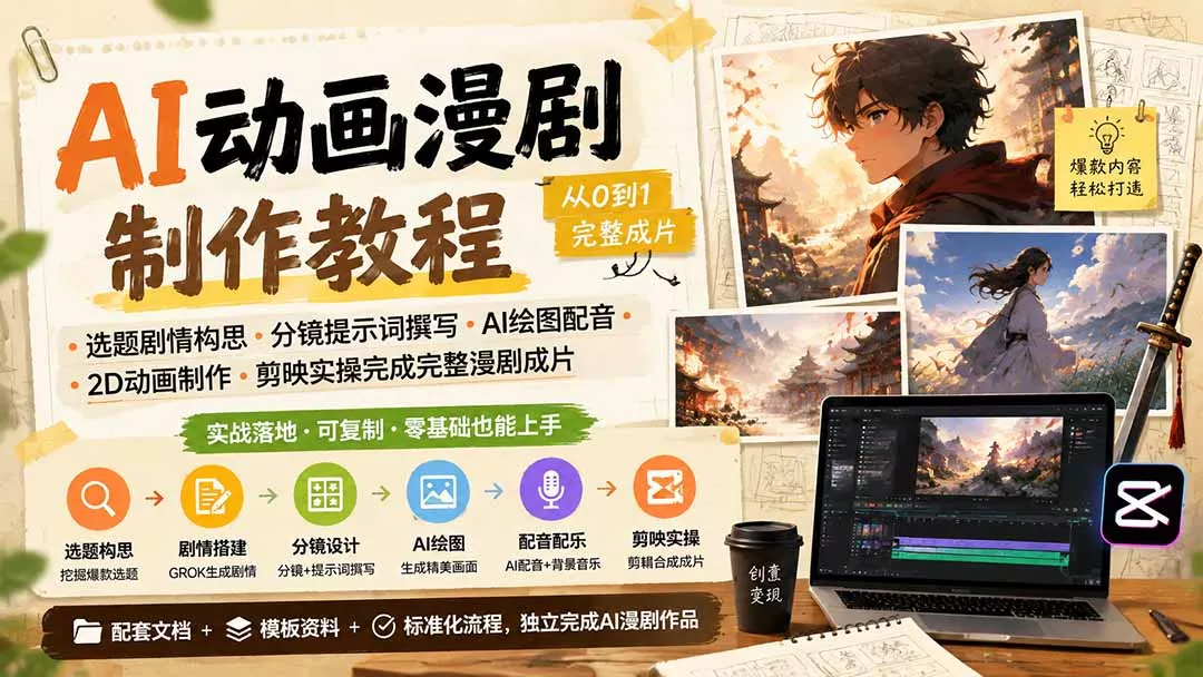 AI动画漫剧制作教程｜选题剧情构思·分镜提示词撰写·AI绘图配音·2D动画制作·剪映实操完成完整漫剧成片网创项目-知识付费-在线课程-自媒体创业-网络副业-优利资源优利资源网