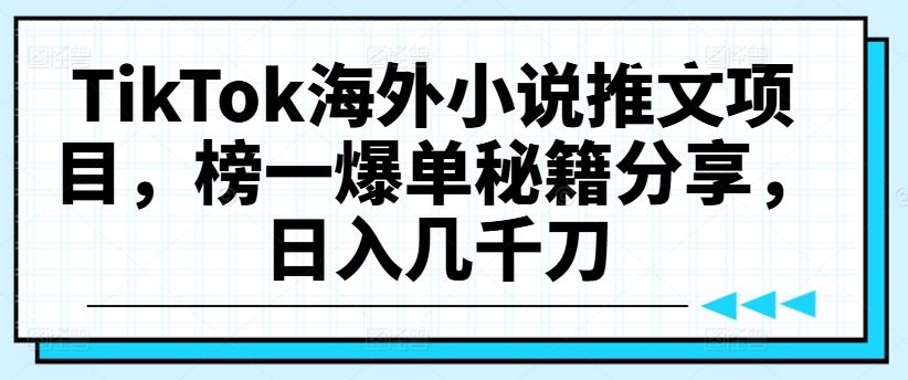 TikTok海外小说推文项目，榜一爆单秘籍分享，日入几千刀网创项目-知识付费-在线课程-自媒体创业-网络副业-优利资源优利资源网