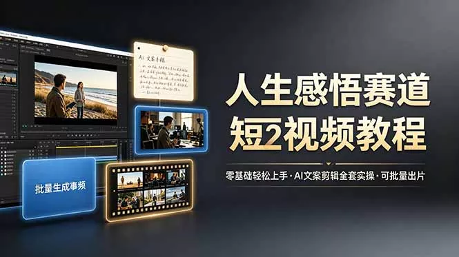 人生感悟赛道短视频教程，零基础轻松上手，AI文案剪辑全套实操可批量出片网创项目-知识付费-在线课程-自媒体创业-网络副业-优利资源优利资源网