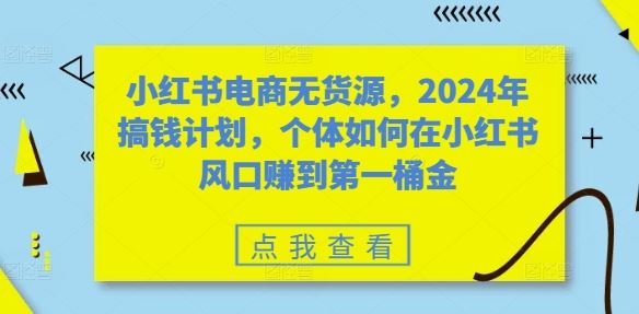 小红书电商无货源，2024年搞钱计划，个体如何在小红书风口赚到第一桶金网创项目-知识付费-在线课程-自媒体创业-网络副业-优利资源优利资源网