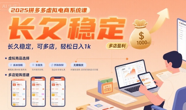 2025拼多多虚拟电商系统课，长久稳定，可多店，轻松日入1k网创项目-知识付费-在线课程-自媒体创业-网络副业-优利资源优利资源网