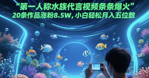 第一人称水族代言视频条条爆火，20条作品涨粉8.5W，小白轻松月入五位数网创项目-知识付费-在线课程-自媒体创业-网络副业-优利资源优利资源网