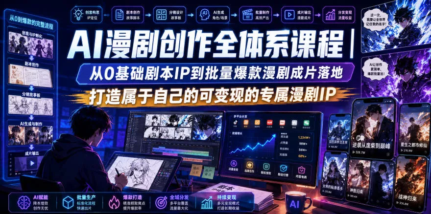 AI漫剧创作全体系课程｜从0基础剧本IP到批量爆款漫剧成片落地，打造属于自己的可变现的专属漫剧IP网创项目-知识付费-在线课程-自媒体创业-网络副业-优利资源优利资源网