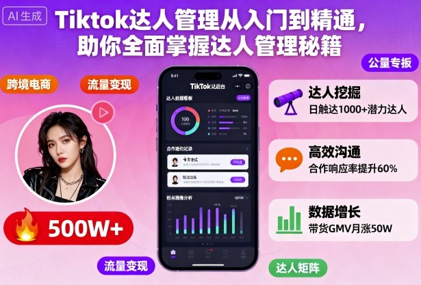 Tiktok达人管理从入门到精通，助你全面掌握达人管理秘籍网创项目-知识付费-在线课程-自媒体创业-网络副业-优利资源优利资源网