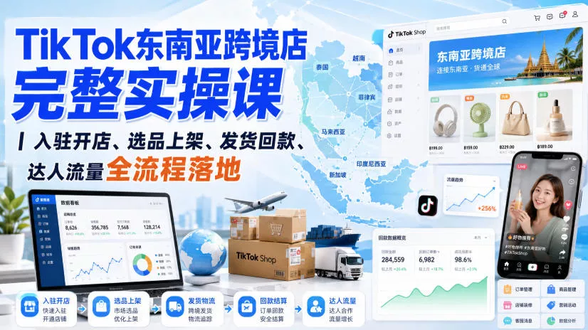 TikTok东南亚跨境店完整实操课｜入驻开店、选品上架、发货回款、达人流量全流程落地网创项目-知识付费-在线课程-自媒体创业-网络副业-优利资源优利资源网