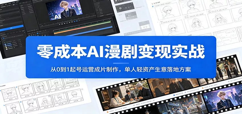 零成本AI漫剧变现实战：从0到1起号运营成片制作，单人轻资产生意落地方案网创项目-知识付费-在线课程-自媒体创业-网络副业-优利资源优利资源网