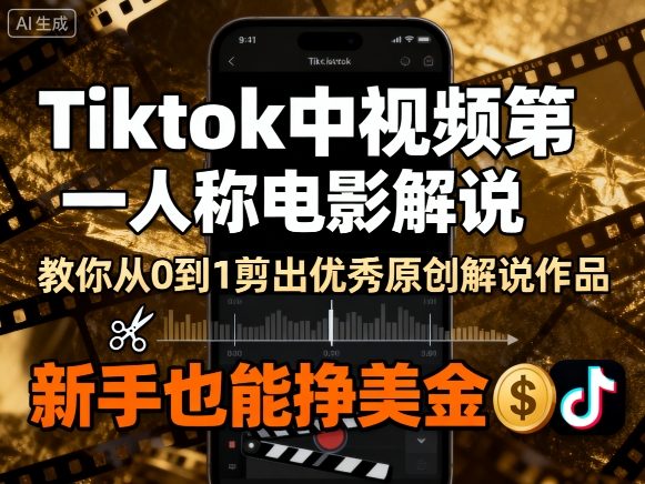 Tiktok中视频第一人称电影解说，教你从0到1剪出一个优秀的原创解说作品，新手也能挣美金网创项目-知识付费-在线课程-自媒体创业-网络副业-优利资源优利资源网