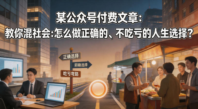 某公众号付费文章：教你混社会：怎么做正确的、不吃亏的人生选择？网创项目-知识付费-在线课程-自媒体创业-网络副业-优利资源优利资源网