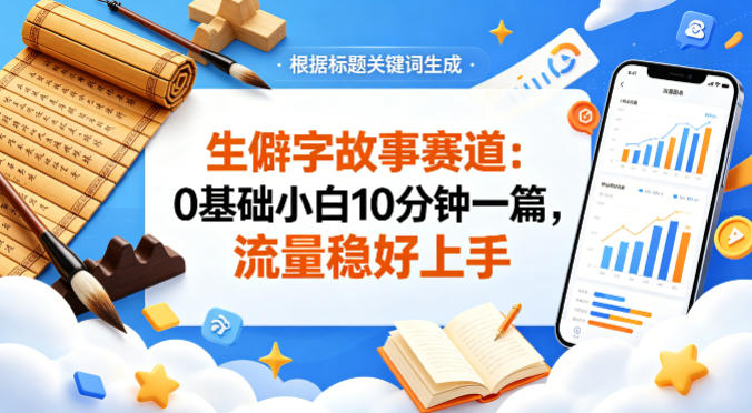 公众号流量主——生僻字故事赛道，流量稳，好上手，0基础小白也能10分钟一篇网创项目-知识付费-在线课程-自媒体创业-网络副业-优利资源优利资源网