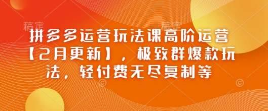 拼多多运营玩法课高阶运营【2月更新】，极致群爆款玩法，轻付费无尽复制等网创项目-知识付费-在线课程-自媒体创业-网络副业-优利资源优利资源网