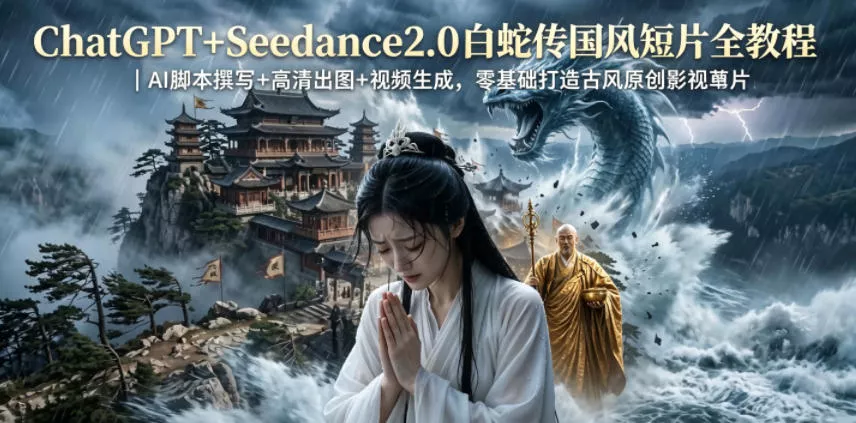 ChatGPT+Seedance2.0白蛇传国风短片全教程｜AI脚本撰写+高清出图+视频生成，零基础打造古风原创影视短片网创项目-知识付费-在线课程-自媒体创业-网络副业-优利资源优利资源网