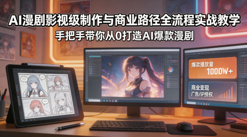 AI漫剧影视级制作与商业路径全流程实战教学，手带你从0打造AI爆款漫剧网创项目-知识付费-在线课程-自媒体创业-网络副业-优利资源优利资源网