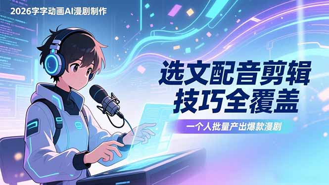 2026字字动画AI漫剧制作-1期，选文配音剪辑技巧全覆盖，一个人就能批量产出爆款漫剧网创项目-知识付费-在线课程-自媒体创业-网络副业-优利资源优利资源网