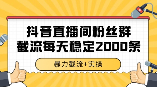 抖音直播间粉丝群暴力截流，一台电脑每天稳定2000条数据【揭秘】网创项目-知识付费-在线课程-自媒体创业-网络副业-优利资源优利资源网