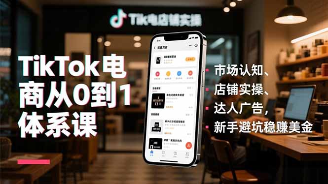 TikTok电商从0到1体系课，市场认知、店铺实操、达人广告，新手避坑稳赚美金网创项目-知识付费-在线课程-自媒体创业-网络副业-优利资源优利资源网