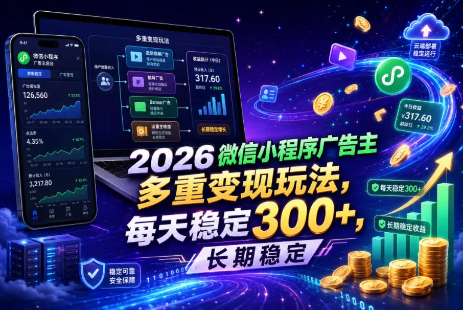 2026微信小程序广告主，多重变现玩法，每天稳定300+，长期稳定【揭秘】网创项目-知识付费-在线课程-自媒体创业-网络副业-优利资源优利资源网