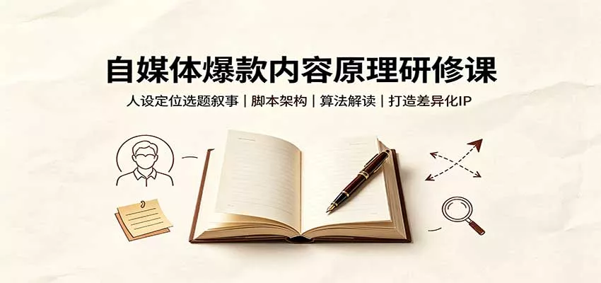 自媒体爆款内容原理研修课：人设定位选题叙事，脚本架构，算法解读打造差异化IP网创项目-知识付费-在线课程-自媒体创业-网络副业-优利资源优利资源网