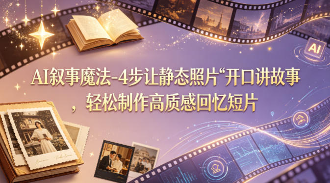 AI叙事魔法-4步让静态照片“开口讲故事”，轻松制作高质感回忆短片网创项目-知识付费-在线课程-自媒体创业-网络副业-优利资源优利资源网
