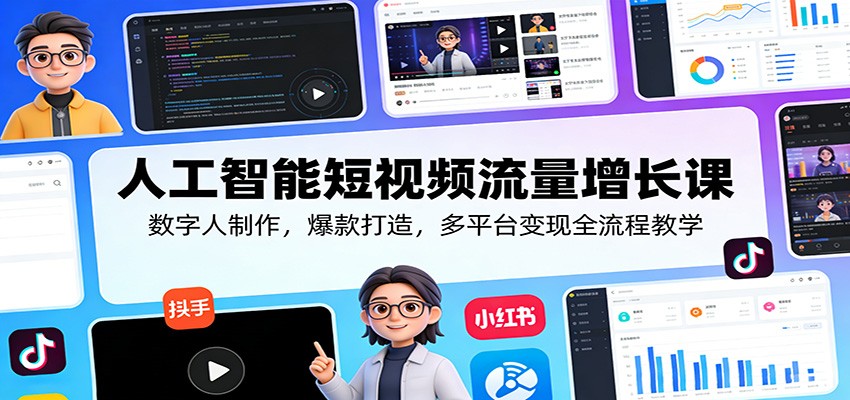 人工智能短视频流量增长课：数字人制作，爆款打造，多平台变现全流程教学网创项目-知识付费-在线课程-自媒体创业-网络副业-优利资源优利资源网