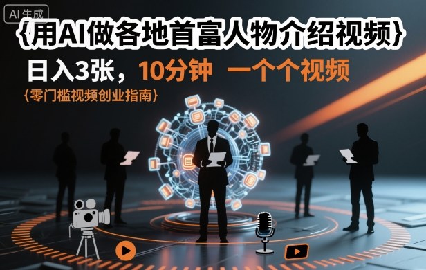 用AI做各地首富人物介绍视频，日入3张，10分钟一个视频网创项目-知识付费-在线课程-自媒体创业-网络副业-优利资源优利资源网