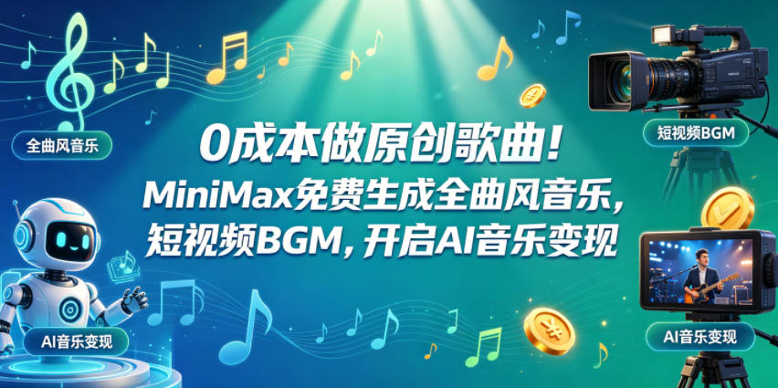 0成本做原创歌曲！MiniMax免费生成全曲风音乐，短视频BGM，开启AI音乐变现网创项目-知识付费-在线课程-自媒体创业-网络副业-优利资源优利资源网