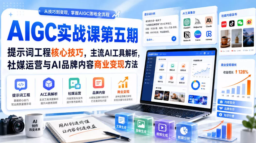 刺猬星球·AIGC实战课第五期，提示词工程核心技巧，主流AI工具解析，社媒运营与AI品牌内容商业变现方法网创项目-知识付费-在线课程-自媒体创业-网络副业-优利资源优利资源网