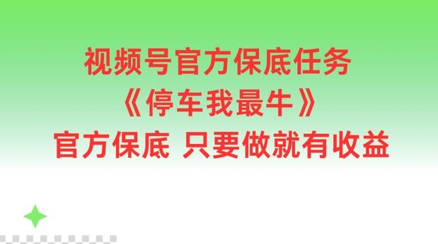 视频号官方保底任务，停车我最牛，官方保底只要做就有收益【揭秘】网创项目-知识付费-在线课程-自媒体创业-网络副业-优利资源优利资源网