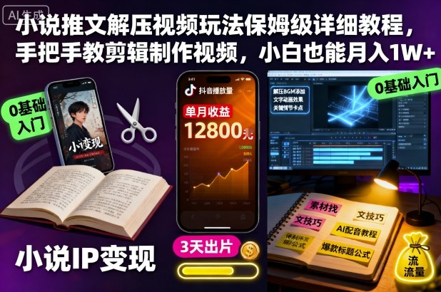 小说推文解压视频玩法保姆级详细教程，手把手教剪辑制作视频，小白也能月入1W+网创项目-知识付费-在线课程-自媒体创业-网络副业-优利资源优利资源网
