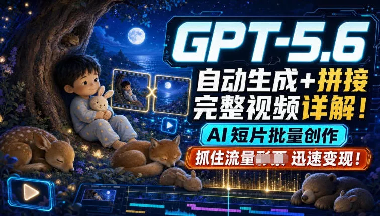 GPT-5.6自动生成＋拼接完整视频详解，AI短片批量创作，抓住流量迅速变现！网创项目-知识付费-在线课程-自媒体创业-网络副业-优利资源优利资源网