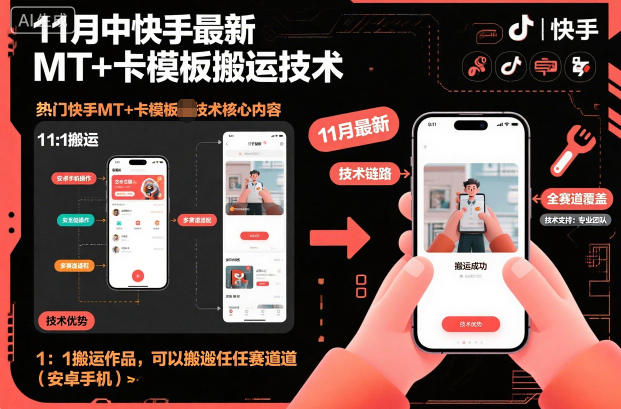 11月中快手最新MT+卡模板搬运技术，1：1搬运作品，可以搬运任何赛道(安卓手机)网创项目-知识付费-在线课程-自媒体创业-网络副业-优利资源优利资源网